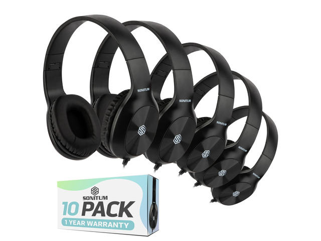 Classroom Headphones-Bulk 10-Pack, Student On Ear Comfy Swivel Earphones for Library, School, Airplane, Kids-for Online Learning and Travel, HQ...