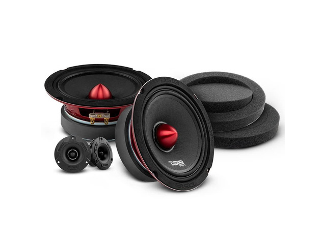 PRO-X6.4BMPK with DSFR6 Mid and High Complete Speaker/Tweeter Package with Pair of Car Foam Fast Rings - Door Speakers for Car of Truck Stereo...