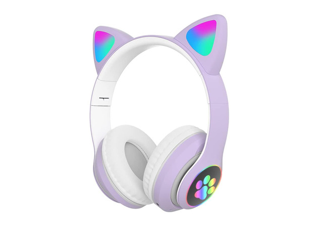 Kids Headphones for School, Bluetooth Wireless Headphones with Microphone for Kids Teens Adults, Cat Ear Headphones for Girls Women (Purple) Cat...