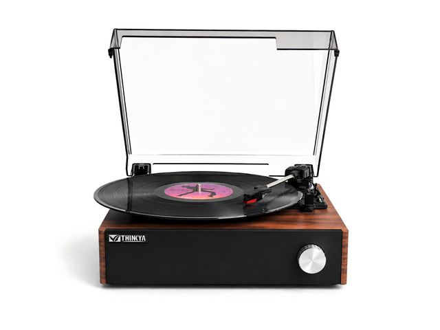 Vinyl Record Player, BluetoothTurntable, Built-in Stereo Speakers 3-Speed Belt-Drive Record Player with Auto-Stop, RCA Output, Retro Brown Vinyl...