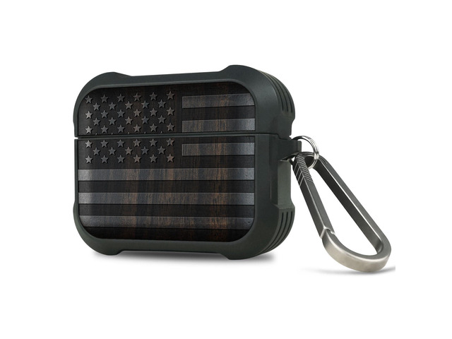 Solid Wood Case for AirPods Pro 3, American Flag, Black AirPods Pro Case 3rd Generation, Titanium metal Quick-Release Keychain, Compatible with...