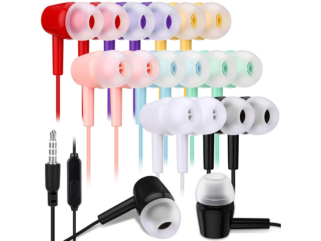 50 Pack Bulk Earbud Headphones with Mic Student in Ear Earbuds Classroom Wired Ear Buds with 3.5mm Headphone Plug for Adults School Library Museum...