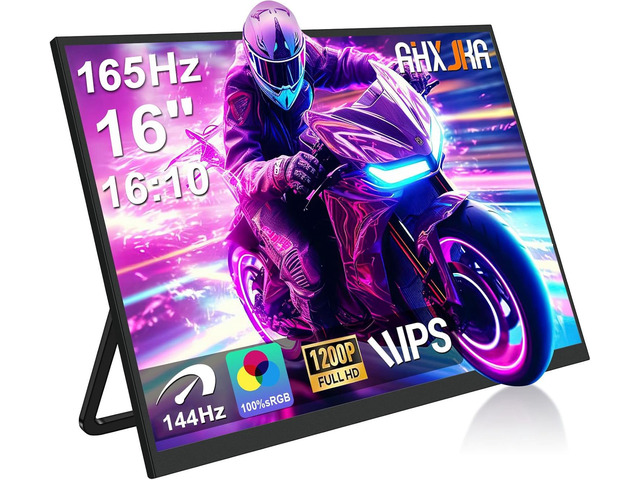 Portable Monitor 16' 165Hz 1920x1200P 133% sRGB 16:10 FHD HDR Mini HDMI USBC Gaming Monitor Supports VRR with FreeSync, Speakers, VESA, External...