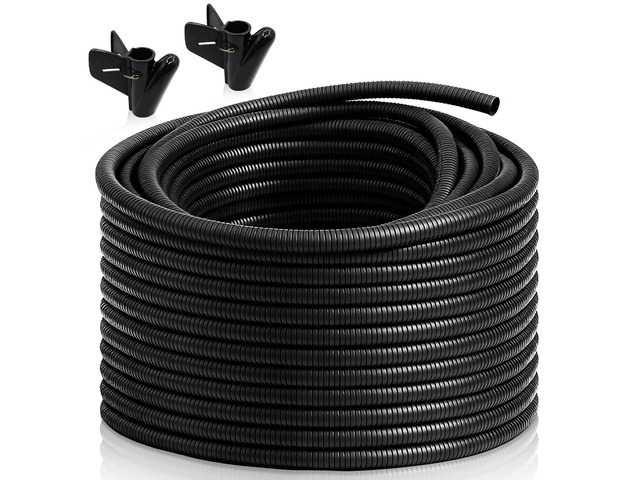 120ft 1/2 inch Split Wire Loom Tubing Kit with 2 Clamps - Flexible Abrasion Resistant Conduit for Automotive, Mechanical Cable Protection