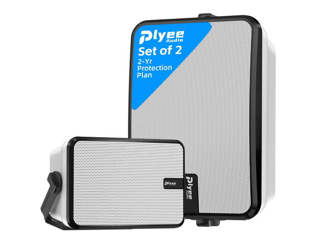 600W Outdoor Bluetooth Speakers, Wireless Sync Between Speakers, Powerful Bass, Wall Mount for Patio, Porch, Gazebo, Garage, 2-Pack, White(MZ-658)