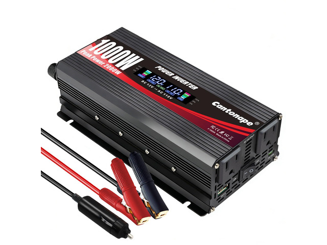 1000W Car Power Inverter DC 12V to 110V/120V AC Converter with LCD Display 2 AC Outlets, 3.0A USB and Type-C Car Inverter for RV Camping Laptop...