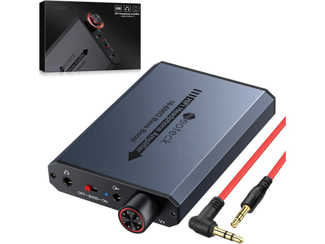 3.5mm Headphone Amp with Bass Boost, HiFi Headphone Amplifier with Portable, 16-600 Ohm, Aluminum Matte Surface for Mac,Phones,iPad,MP3,MP4...