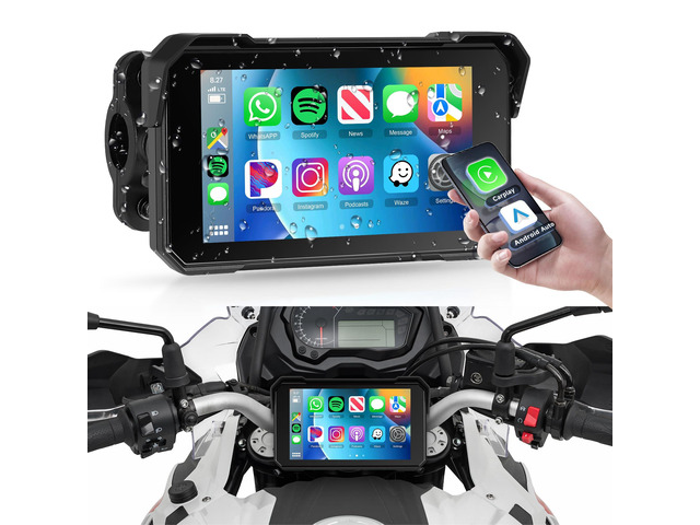 Motorcycle CarPlay Screen 5 inch Portable Wireless Carplay Android Auto for Motorbike Waterproof Touchscreen, Supports GPS Navigation, Bluetooth,...