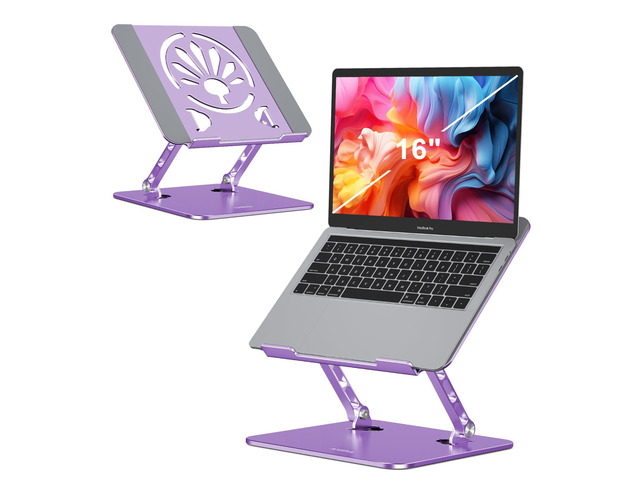 Adjustable Aluminum Laptop Stand for Desk,Ergonomic Riser, Purple Open Ventilated Design, Fits MacBook Pro/Air & 10'-16' Laptops, Stable Support...