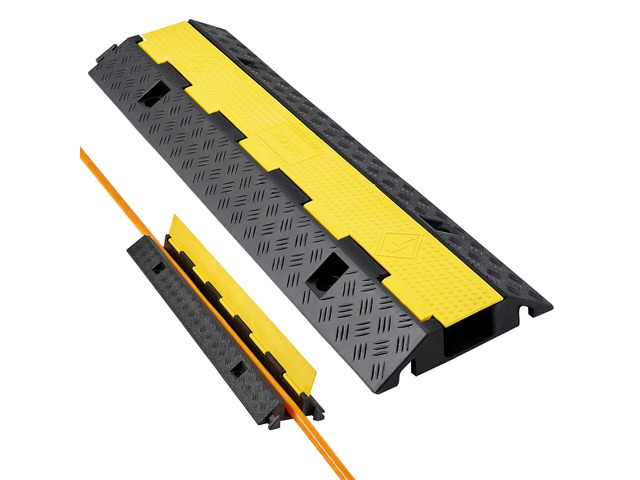 Cable Protector Ramp, 1 Channel Heavy Duty 39.37'' Rubber Cord Hose Wire Cover, 2.76''W x 1.97''H Channel Size, Traffic Speed Bump with Flip-Open...