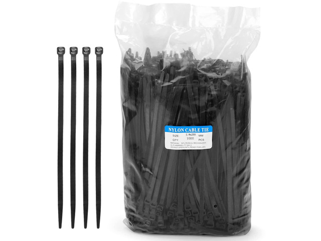 Zcpotizi 8 Inch Heavy Duty Black Zip Ties 75 lbs bulk 0.23' width, 1000 Pack Cable Ties UV Resistant Industrial Self Locking 8' widthZipties Bulk...