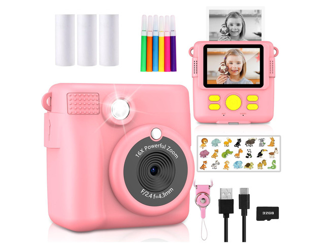 Instant Print Camera for Kids,Christmas Birthday Gifts for Age 3-12 Girls Boys1080P HD Digital Video Cameras for Toddler,Kids Portable Toy with 3...