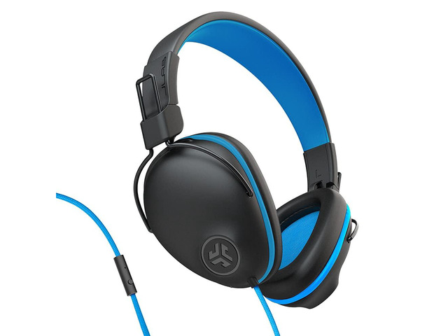 JBuddies Pro Wired Over-Ear Kids Headphones with mic, Volume Limiter, Folding, Noise Isolation, Blue