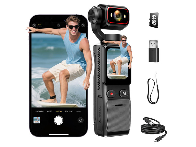 4K Pocket Vlogging Camera Wifi, Portable Handheld POV Cam with64G 4k HD Recording, 1.69Inch Color Touchscreen, 6-Axis Image Stabilization, 150Â°...