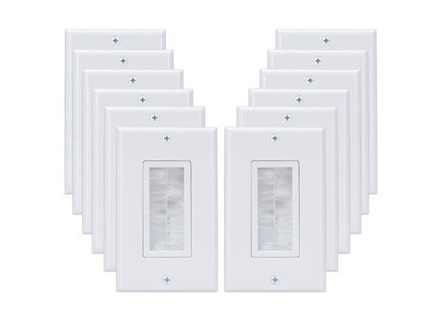 1 Gang Brush Wall Plate Decora Style White Brush Wall for Passing Through Speaker Wires/Coaxial/HDMI/Network/Phone/Audio/Video Cables, Pack of 12,...