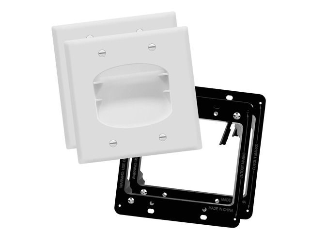 Recessed Low Voltage Cable Wall Plate for Home Theaters, Pass-Through Wall Plate with Mounting Brackets, Size 2-Gang 4.50' x 4.50,' Polycarbonate...