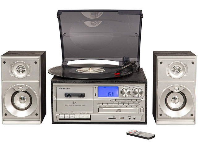 CR7014A-BK Eclipse 9-in-1 Record Player with Speakers, Black 3-Speed Turntable, Bluetooth In, External Full-Range 30W Stereo Speakers, USB/SD...