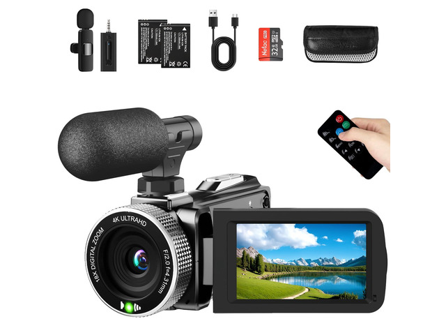 4K Video Camera Camcorder 48MP 60FPS UHD for YouTube Vlogging 18X Digital Zoom 3' IPS 270° Flip Screen Video Camcorder with Wireless Lavalier...