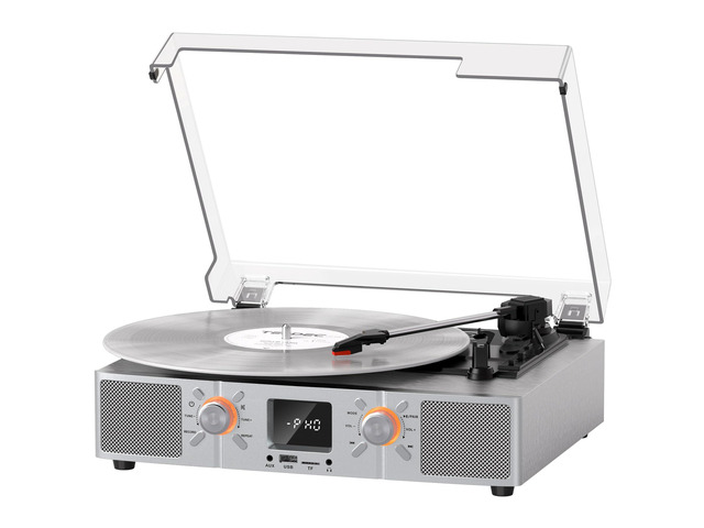 VinylsLink Vinyl Record Player Bluetooth Turntable with Speakers, 3-Speeds LP Player, Auto Stop, USB and TF Playback, USB Recording, FM Radio, LED...
