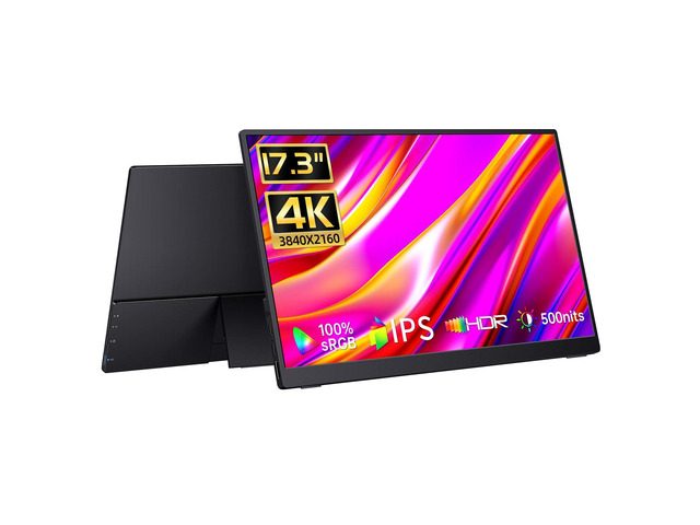 17.3' Portable Monitor 4K, 500 Nits 3840 * 2160p 100% Adobe RGB Travel Monitor with Bulit-in Kickstand & Speakers, Portable Computer Monitor,...