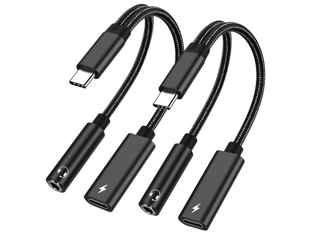 2 Pack USB C to 3.5mm Headphone and Charger Adapter, 2 in 1 Hi-Res 32bit/384kHz Aux to USB C with Safe PD 60W Fast Charging Dongle Cable for iPhone...