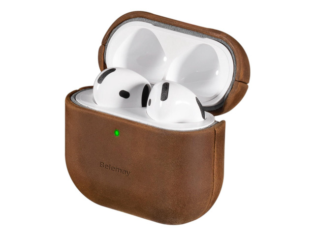 Handcrafted Crazy Horse Leather Case for AirPods 4, Vintage Brown Full-Grain Leather, Waxed Pull-Up Cowhide, Develops a Unique Patina, Soft Grip,...