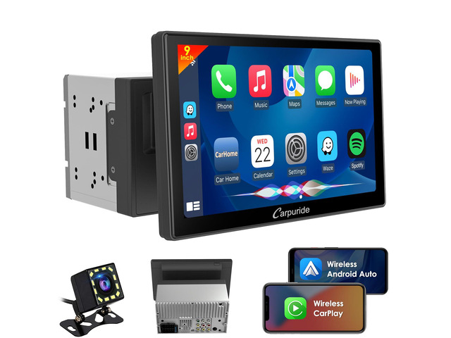 YT09S IPS Double Din Car Stereo Radio Screen for Apple CarPlay and Android Auto, 9' Double Din Radio with Backup Cam, Siri, SWC, FM/AM, Mirror...