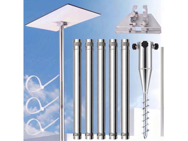 Standard Starlink 4/4X Pole Mount, 10Ft Gen 3/4 Ground Pole Mount Kit 1.5' stainless steel pole, 5 threaded sections, 20.4' no-dig spiral anchor,...