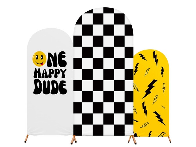 One Happy Dude Theme Birthday Decoration, Set of 3 One Happy Dude Theme Arch Cover Stretch Spandex Fitted Wedding Arch Stand Covers, 4ft, 5ft,...