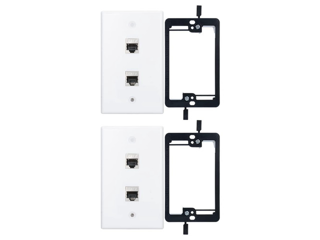 RJ45 Wall Plate 2 Port, Single Gang Cat7 Wall Plate with Metal Shielded Cat 7 Ethernet Coupler, 1 Gang Low Voltage Mounting Bracket for Networking...