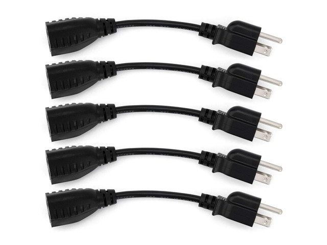 6-Inch Power Extension Cable, 5-Pack, Outlet Saver, 18 AWG