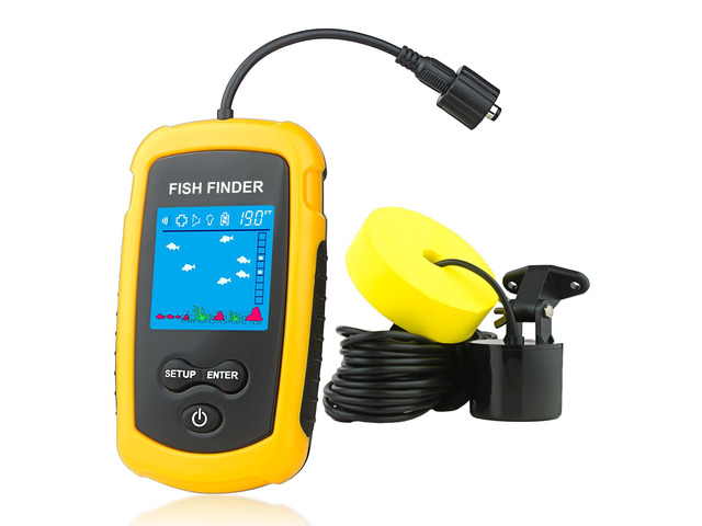 Portable Wired Fish Finder Ice Kayak Fishing Gear Water Depth Finder Handheld Fishfinder LCD Display Sonar Transducer