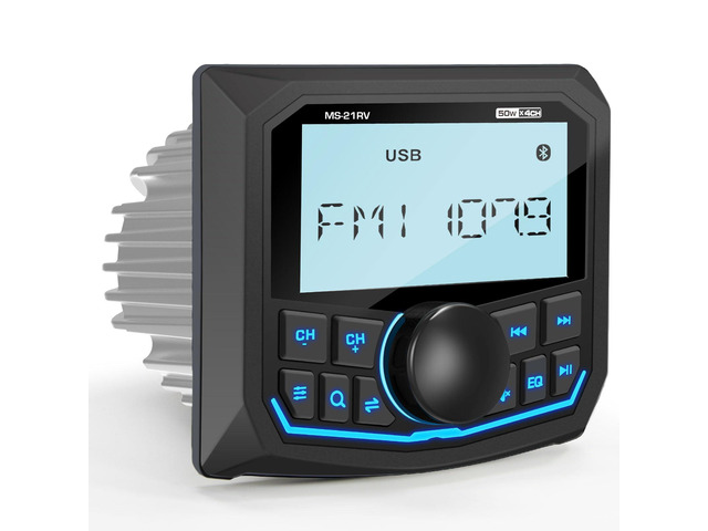 Waterproof Bluetooth Radio for Golf Cart: Boat Marine Gauge Stereo - 2.8 Inch LCD Display AM FM USB AUX Subwoofer 200W Output - Gift for Golfer