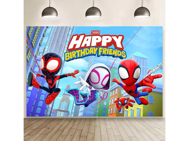 Spider and His Friends Birthday Decorations,Spider and His Friends Happy Birthday Banner Backdrop for Kids Birthday Party Supplies (5x3ft)