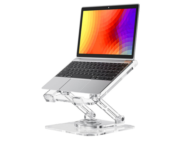 Laptop Stand for Desk - Adjustable, Foldable Clear Acrylic Riser with 360° Rotating Base, Ergonomic Laptop Holder for MacBook Pro/Air & 10-16...