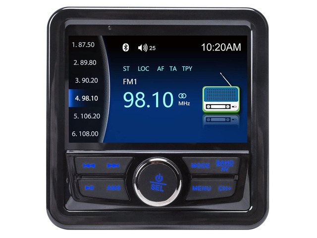 Audio Systems Marine Gauge Receiver - Weatherproof, 4-inch Display Screen, Built-in Amplifier, Bluetooth, Digital Media MP3 Player, No CD Player,...