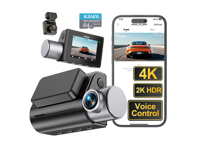 4K Dash Cam Front Rear, Voice Control, GPS & Wi-Fi6 Dual Dash Camera 2K HDR, Free 64GB TF Card, 2IPS Screen, G-Sensor, Night Vision, Loop...