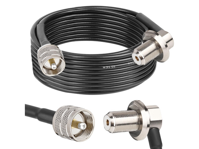 RG58 UHF PL259 Male to SO239 Female Right Angle Bulkhead Mount Coax Cable - 25FT for Vehicle Car SUV Truck Two Way Radio Ham Radio