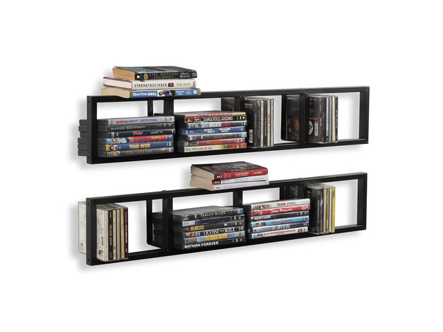 Wall Mount 34 Inch Media Storage Rack CD DVD Organizer Metal Floating Shelf Set of 2 Black