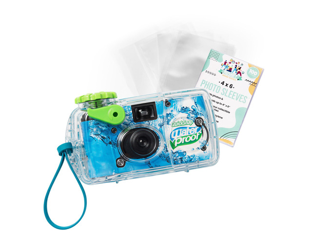 QuickSnap Waterproof - 35mm Disposable Camera - 27 Exposures with 100 Moshify 4x6 Ultra Clear Acid Free Photo Sleeves - ISO 800 Film for Beach Pool...