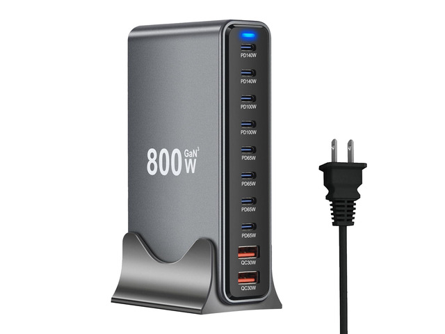 800W USB C Fast Charger Block, 10 Ports GaN III USB Chagring Station, Dual 140W PD PPS HUB for Multiple Devices, Laptop Adapter Compatible with...