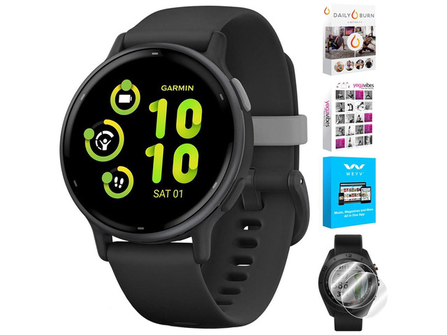 010-02862-10 Vivoactive 5 Fitness Smartwatch, Black Official USA Partner Model Bundle with Deco Essentials 2-Pack Screen Protector and Tech...