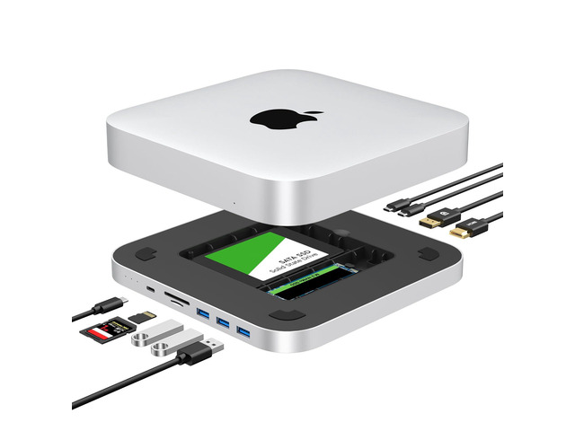 Mac mini Dock, USB-C Docking Station with Dual SSD Enclosures, Compatible with 2.5-inch SATA HDD and NVMe M.2 SSD, Mac mini Hub with 4K HDMI &...