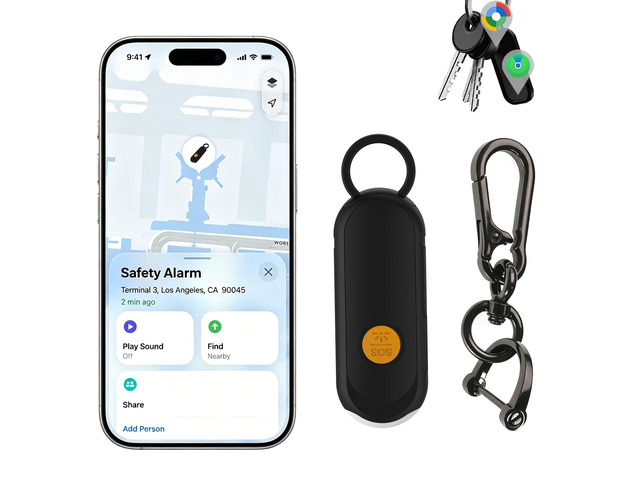 Personal Safety Alarm, GPS Tracker Keychain with Apple Find My & Google Find My Device, Real-Time Location, Extra-Loud Siren & SOS Strobe Light,...