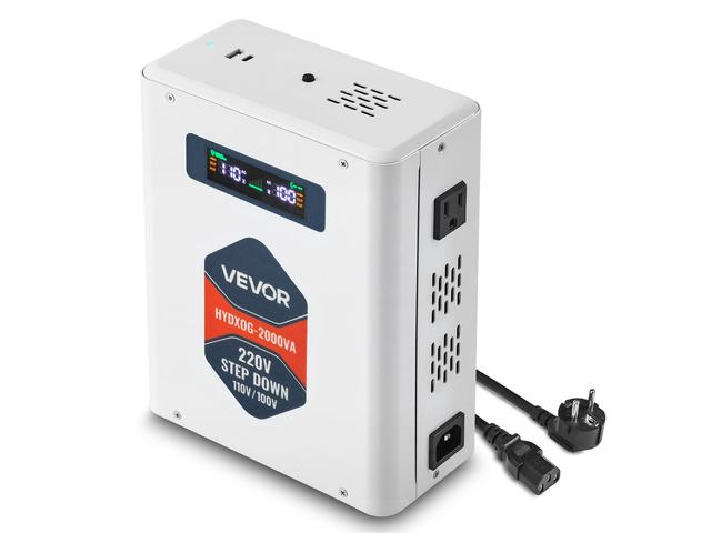 Step Down Voltage Converter, 2000VA, Heavy Duty Voltage Power Converter, 220V to 110V Power Transformer, with 2 US Outlets, USB Output, LCD...