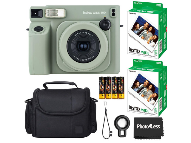 Instax Wide 400 Instant Film Camera (Sage Green) Bundle with Instax Wide Instant Film (40 Sheets), with Accessories Including Protective Carrying Case