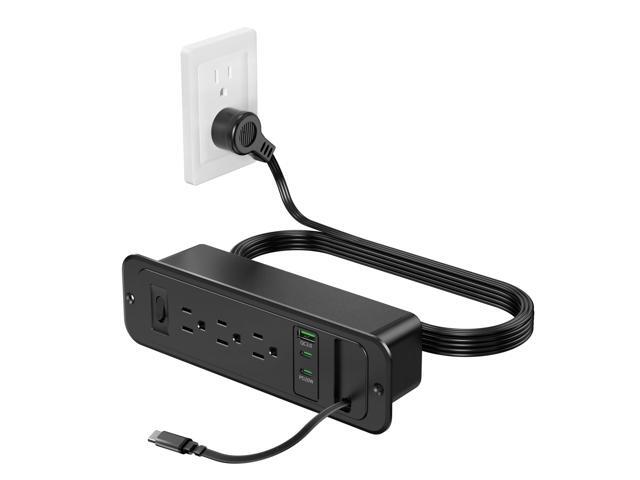 Recessed Power Strip with Retractable USB C Cable,2 PD 20W USB C,Flush Mount Countertop Drawer Outlet, Furniture Hidden Outlet for Side Table,End...