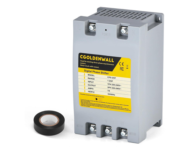 Single Phase to 3 Phase Converter 2HP/1.5KW 7A 220V-240V Input/Output Digital Phase Shifter, 2HP/1.5KW Rated Load, 1HP/0.75KW Heavy Loads, One...