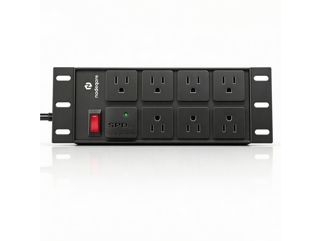 NodeQore 10 inch Rack PDU, 7 Rear Outlets, 1020J Surge Protection &15A Overload Switch, 2U RackMount, Rack Mount Power Strips for 10'' Mini Server...