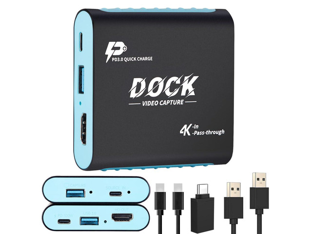 2-in-1 Switch 2 Dock Capture Card for Switch/Steam Deck, 1080P 60FPS 4K 30Hz HDMI Loop-Out, USB-C 3.0 Plug & Play, for Switch 2/Switch/Steam...